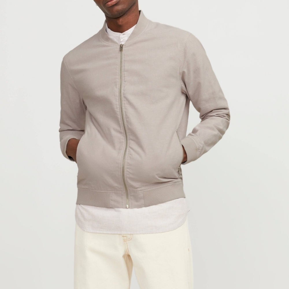 Jack & Jones Premium Tan Josh Linen Blend Bomber Jacket US S